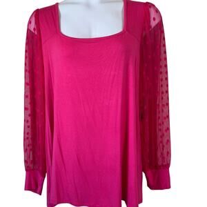 Torrid Sz 3X Super Soft Top Hot Pink Mesh Polka Dot Long Sleeve NWT Whimsigoth